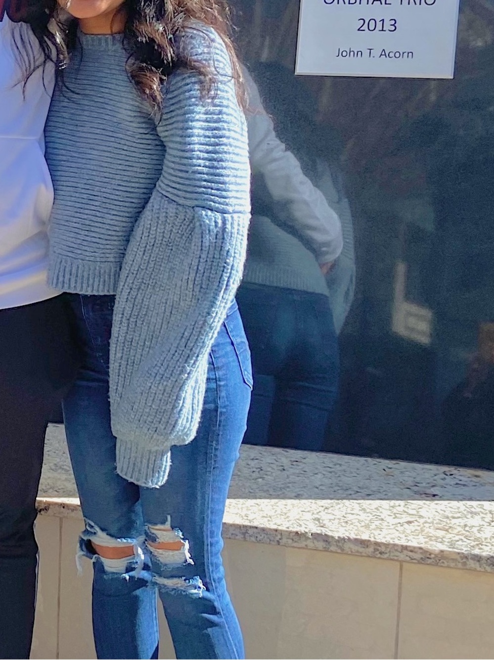 Zara Light Blue Ribbed Crewneck Sweater